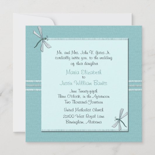 Robin Egg Blue Dragon Fly Wedding Invitation Kaart (Voorkant)