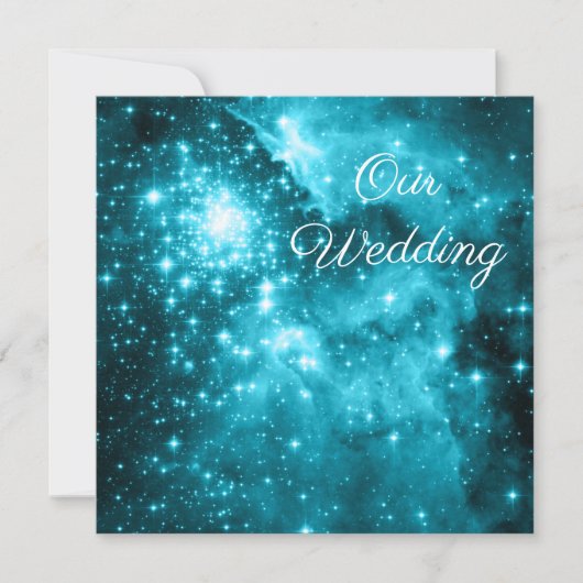Robin Egg Blue en Aqua Stars Celestial Wedding Kaart (Voorkant)