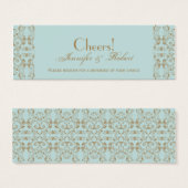 Robin Egg Blue en Gold Damask Drink Tickets Mini Visitekaartjes (Voorkant /achterkant)