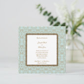 Robin Egg Blue en Gold Damask Wedding Invitations Kaart (Staand voorkant)