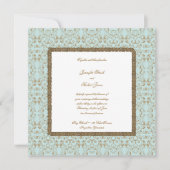 Robin Egg Blue en Gold Damask Wedding Invitations Kaart (Voorkant)