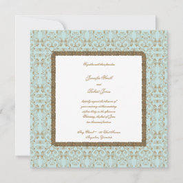Robin Egg Blue en Gold Damask Wedding Invitations Kaart