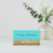 Robin Egg Blue en Gold Glittery Visitekaartje (Staand voorkant)