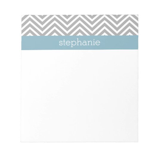 Robin Egg Blue en Grey Chevrons Custom Name Notitieblok (Voorkant)
