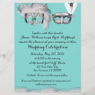 Robin Egg Blue en White Masquerade Wedding Kaart
