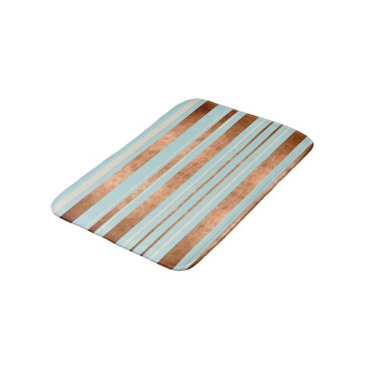 Robin Egg Blue Faux Copper Stripes Modern Bath Mat (Gekanteld)