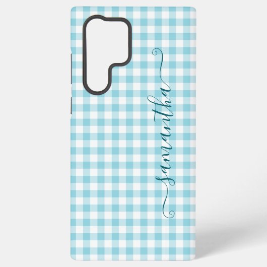 Robin Egg Blue Gingham Girly Signature Samsung Galaxy Hoesje (Achterkant)