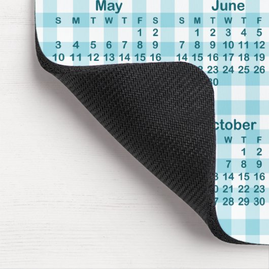 Robin Egg Blue Gingham Plaid 2026 Calendar Muismat (Hoek)