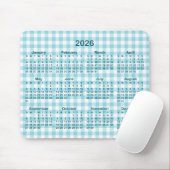 Robin Egg Blue Gingham Plaid 2026 Calendar Muismat (Met muis)