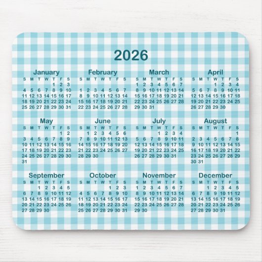 Robin Egg Blue Gingham Plaid 2026 Calendar Muismat (Voorkant)