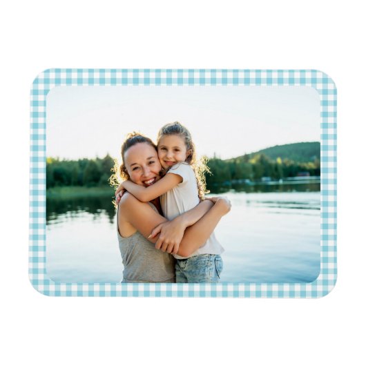 Robin Egg Blue Gingham Plaid Family Photo Magneet (Horizontaal)