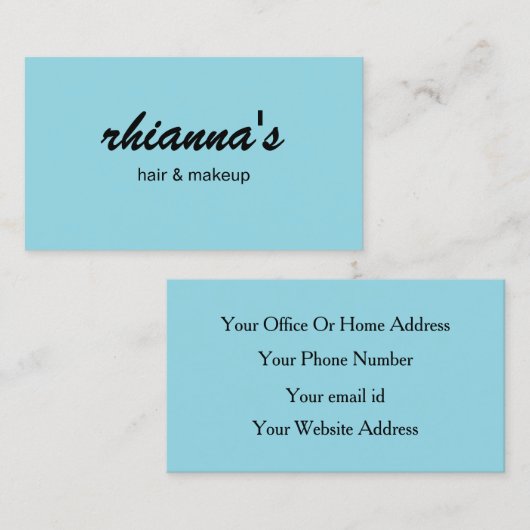 Robin Egg Blue Hair Make-up Professioneel Script Visitekaartje (Voorkant / Achterkant)