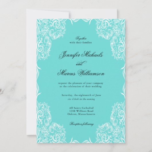 Robin Egg Blue Lace Lijst Classic Wedding Kaart (Voorkant)