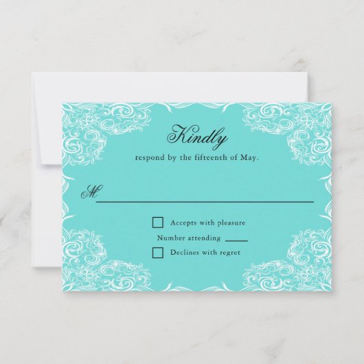 Robin Egg Blue Lace Lijst Gray Wedding RSVP Kaartje (Voorkant)