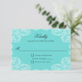 Robin Egg Blue Lace Lijst Gray Wedding RSVP Kaartje (Staand voorkant)