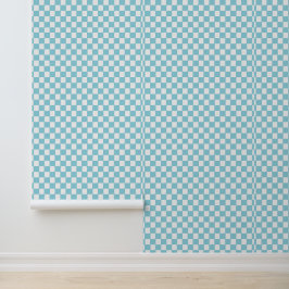 Robin Egg Blue met wit vierkant patroon 2x12 inch Behang