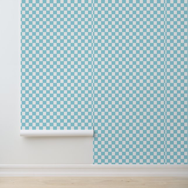 Robin Egg Blue met wit vierkant patroon 2x12 inch Behang (Applicatie)