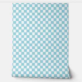 Robin Egg Blue met wit vierkant patroon 2x12 inch Behang