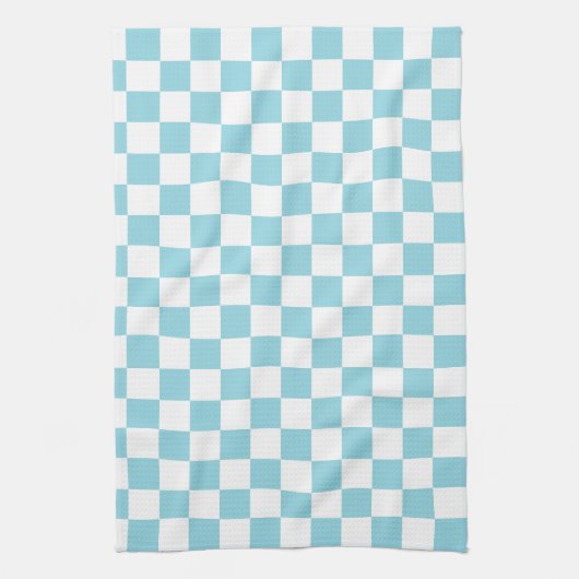 Robin Egg Blue met wit vierkant patroon Theedoek (Verticaal)