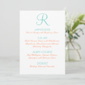 Robin Egg Blue Oranje Wedding Menu Simple Initiaal (Staand voorkant)