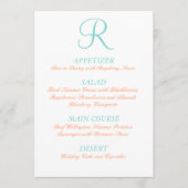 Robin Egg Blue Oranje Wedding Menu Simple Initiaal (Voorkant)
