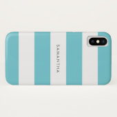 Robin Egg Blue Rugby Stripes met naam Case-Mate iPhone Case (Achterkant (horizontaal))