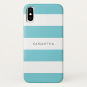 Robin Egg Blue Rugby Stripes met naam Case-Mate iPhone Case (Achterkant)