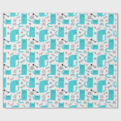Robin Egg Blue Schattige kattenpatroon Cadeaupapier (Vlak)