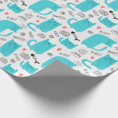 Robin Egg Blue Schattige kattenpatroon Cadeaupapier (Hoek)