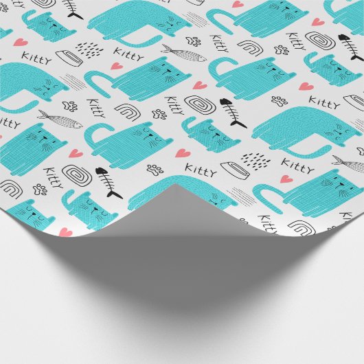 Robin Egg Blue Schattige kattenpatroon Cadeaupapier (Hoek)