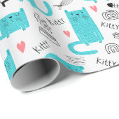 Robin Egg Blue Schattige kattenpatroon Cadeaupapier (Rol Hoek)