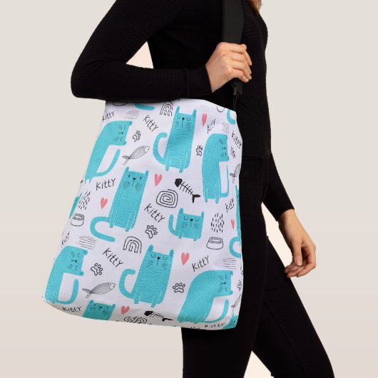 Robin Egg Blue Schattige kattenpatroon Crossbody Tas (Dichtbij)