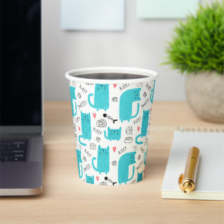 Robin Egg Blue Schattige kattenpatroon Papieren Bekers