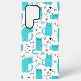 Robin Egg Blue Schattige kattenpatroon Samsung Galaxy Hoesje