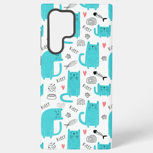 Robin Egg Blue Schattige kattenpatroon Samsung Galaxy Hoesje (Achterkant)