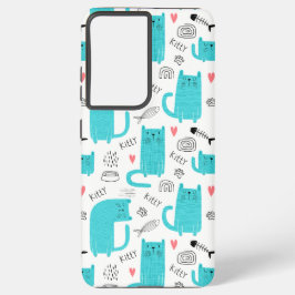 Robin Egg Blue Schattige kattenpatroon Samsung Galaxy Hoesje