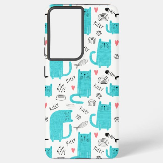Robin Egg Blue Schattige kattenpatroon Samsung Galaxy Hoesje (Achterkant)