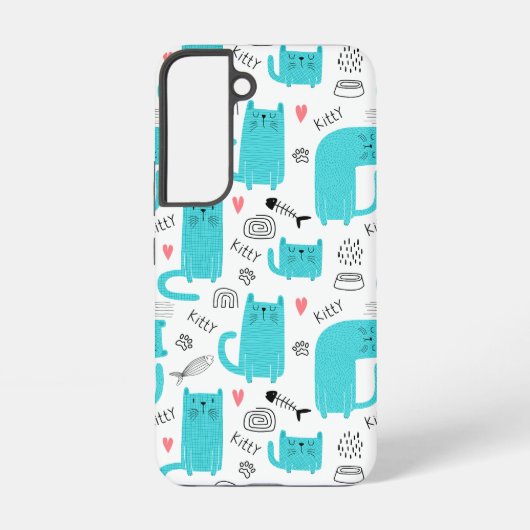 Robin Egg Blue Schattige kattenpatroon Samsung Galaxy Hoesje (Achterkant)