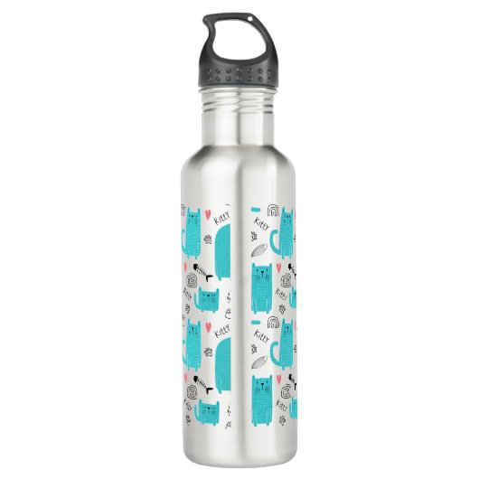Robin Egg Blue Schattige kattenpatroon Waterfles (Achterkant)
