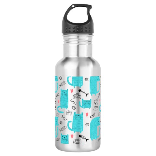 Robin Egg Blue Schattige kattenpatroon Waterfles (Voorkant)