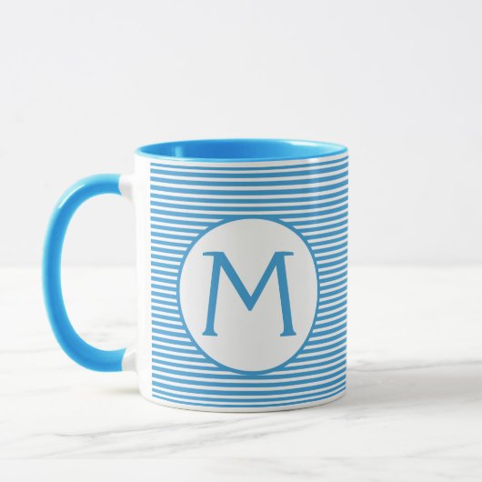 Robin Egg Blue Stripe Monogram Mok (Links)