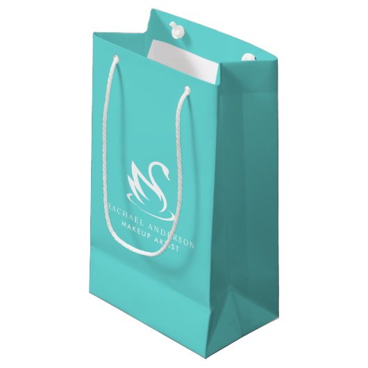 Robin Egg Blue Swan Logo met naam Klein Cadeauzakje (Voorkant Gekanteld)