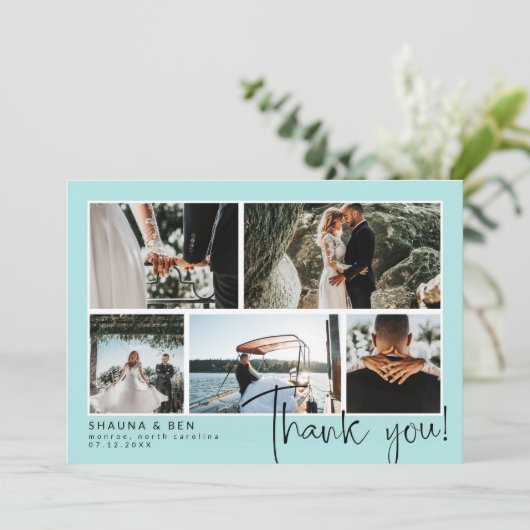 Robin Egg Blue Wedding Foto Collage Hartelijk dank Bedankkaart (Staand voorkant)