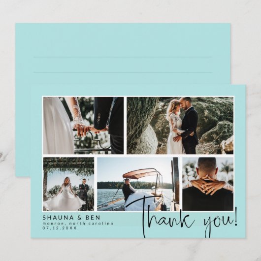 Robin Egg Blue Wedding Foto Collage Hartelijk dank Bedankkaart (Voorkant / Achterkant)