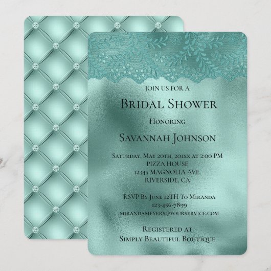 Robin Egg Green Lace and Diamonds Vrijgezellenfees Kaart (Voorkant / Achterkant)