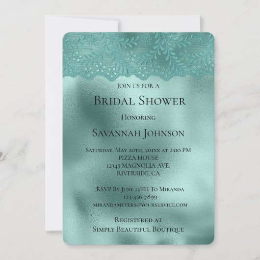 Robin Egg Green Lace and Diamonds Vrijgezellenfees Kaart (Voorkant)