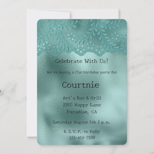 Robin Egg Green Lace en Diamonds Verjaardag Kaart (Voorkant)