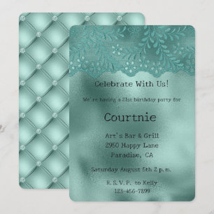 Robin Egg Green Lace en Diamonds Verjaardag Kaart