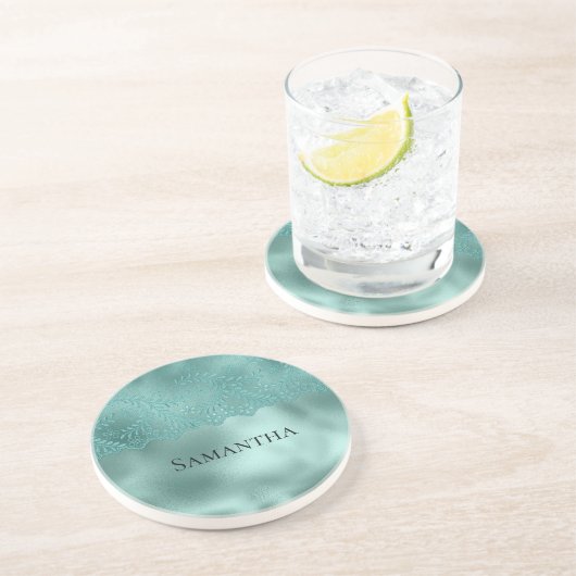 Robin Egg Green Lace Zandsteen Onderzetter (Zijkant)