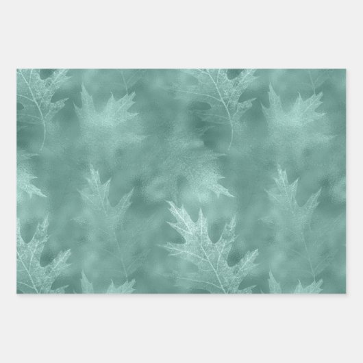 Robin Egg Green Leaf Linen (geen echt linnen) Inpakpapier Vel (Voorkant)